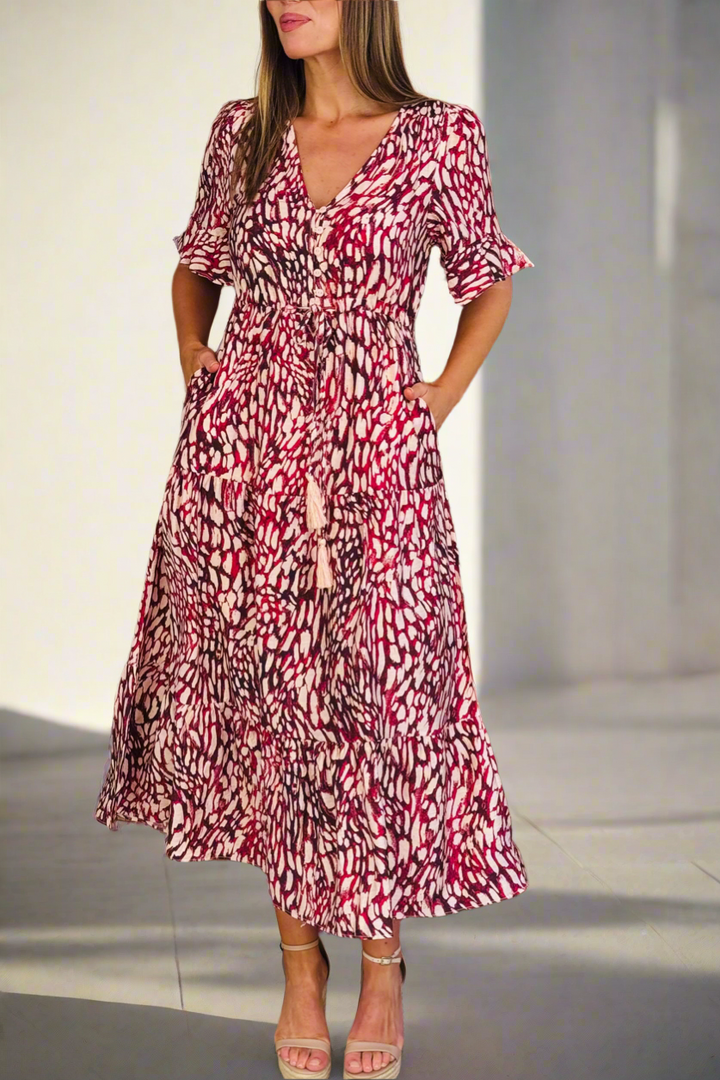 Talitha Drawstring Tiger Print Midi Dress