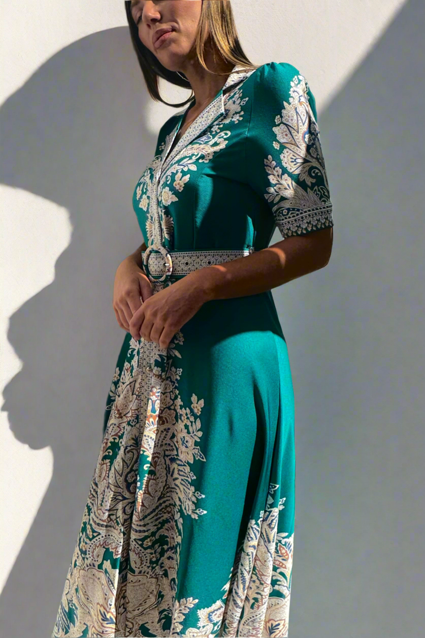 Layla Embroidered Print Maxi in Green