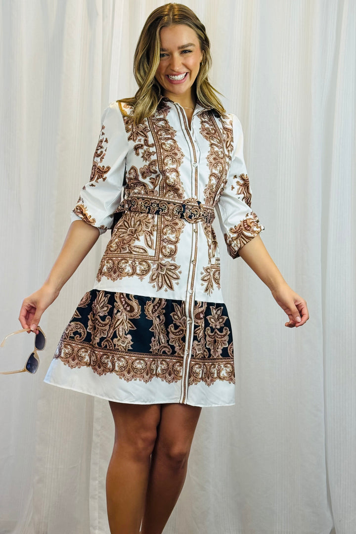 Lucia Embroidered Print Dress in White