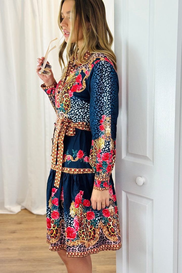 Catalina Dress in Navy Multi Print