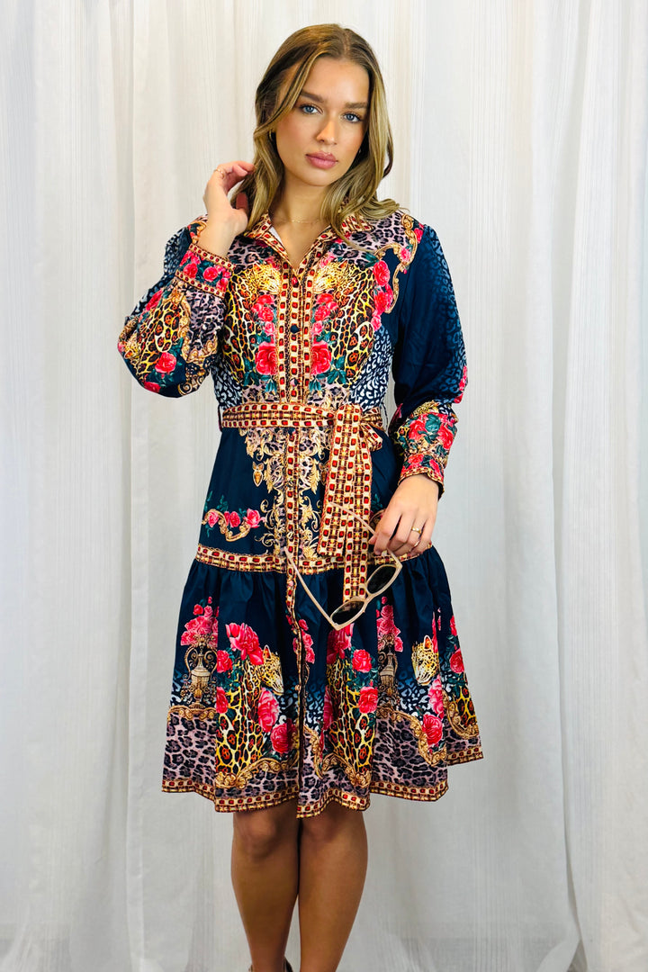 Catalina Dress in Navy Multi Print
