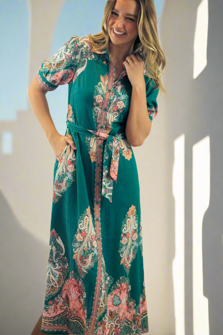 Gidget Short Sleeve Dress With Embroidered Print