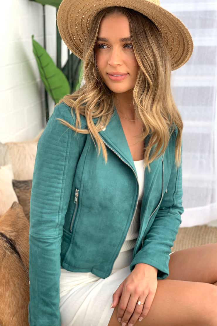 Maxim Faux Suede Jacket in Green
