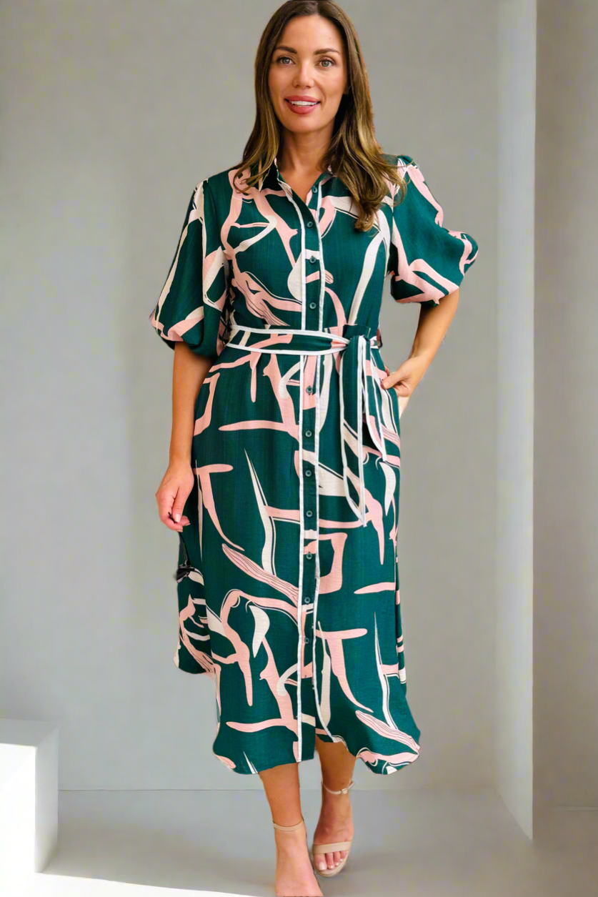 Leah Dress in Green Print