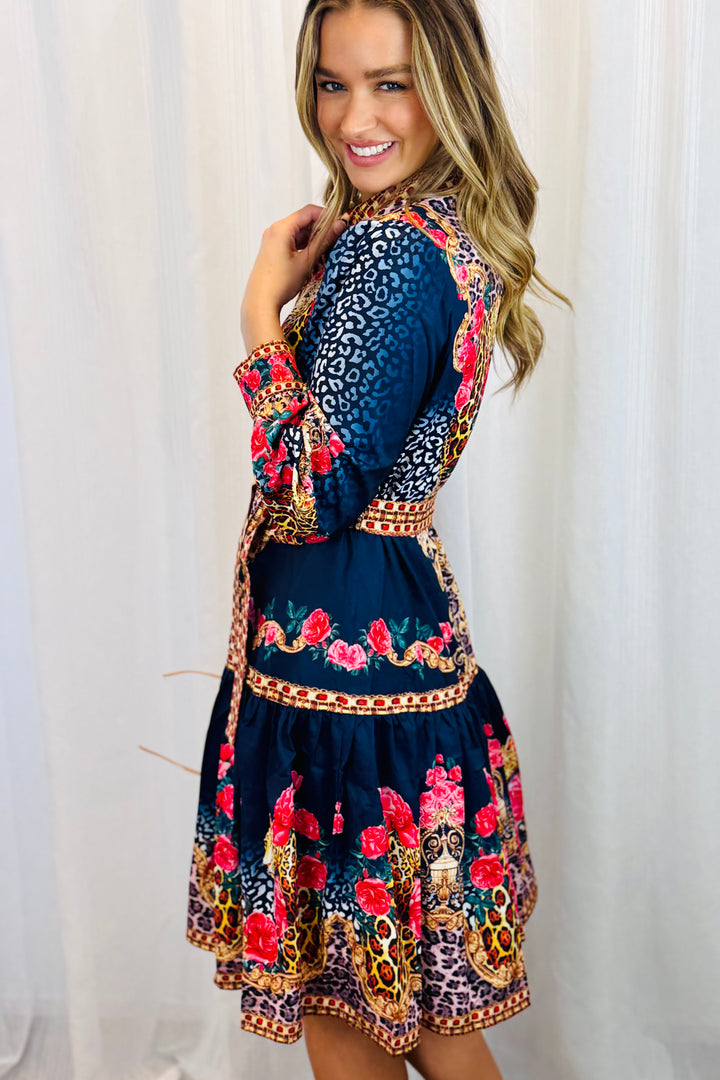 Catalina Dress in Navy Multi Print