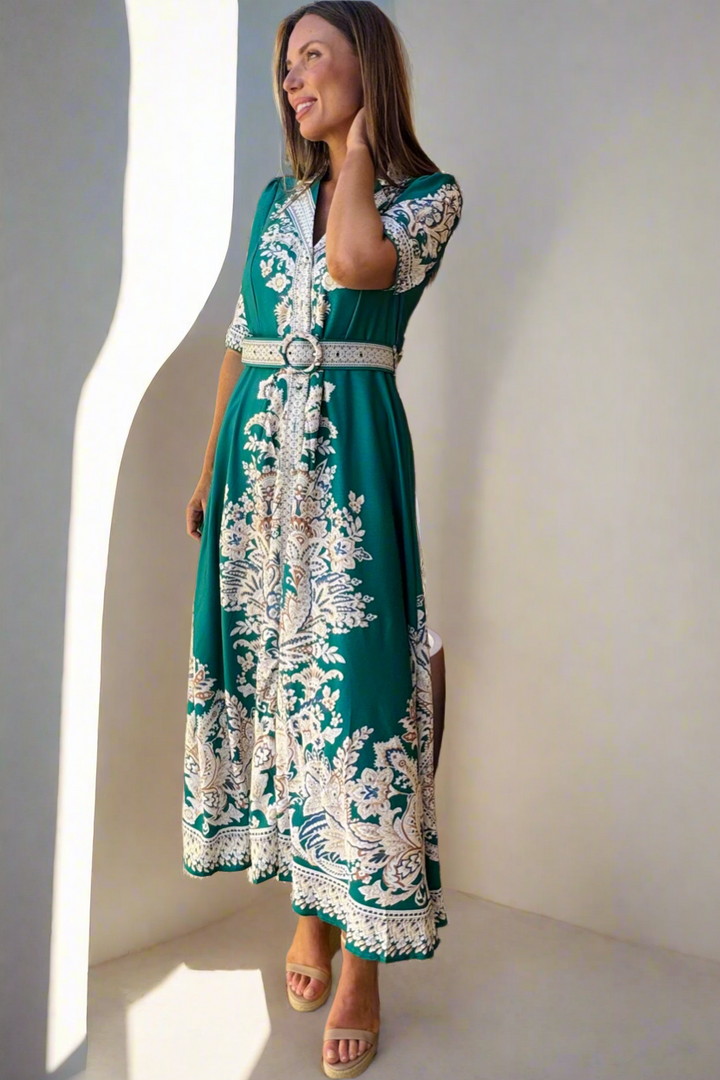 Layla Embroidered Print Maxi in Green