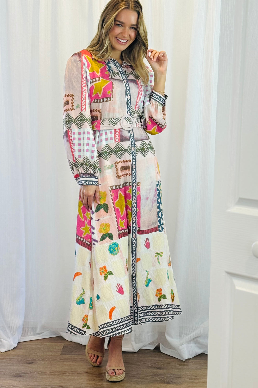 Penelope Multi Print Midi Shirt Dress