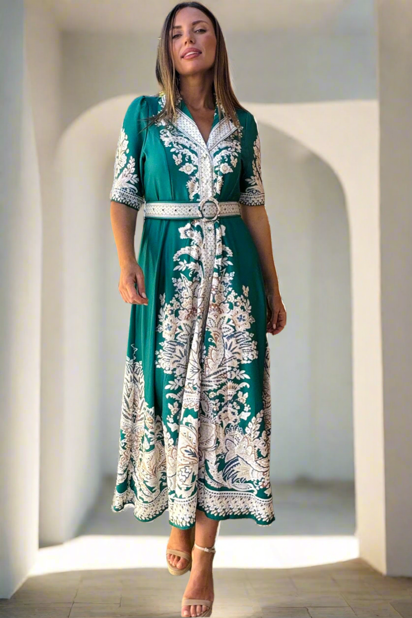 Layla Embroidered Print Maxi in Green