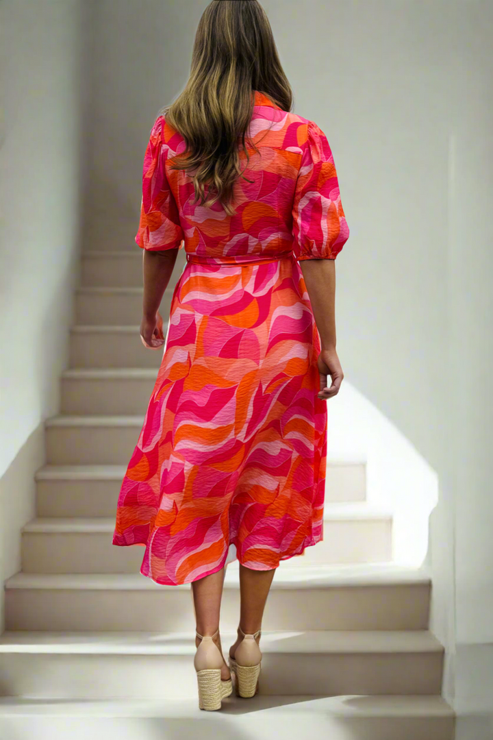 Fallon Shirt Dress In Pink and Orange Multi Print-Coming Soon