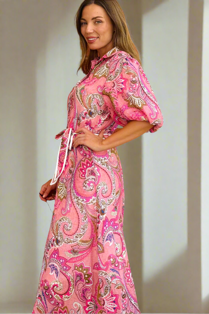 Leah Paisley Dress in Pink