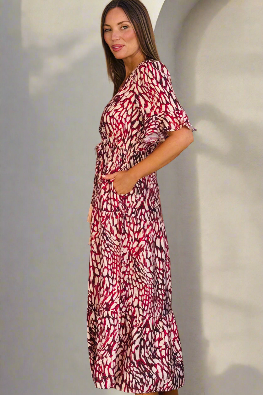 Talitha Drawstring Tiger Print Midi Dress