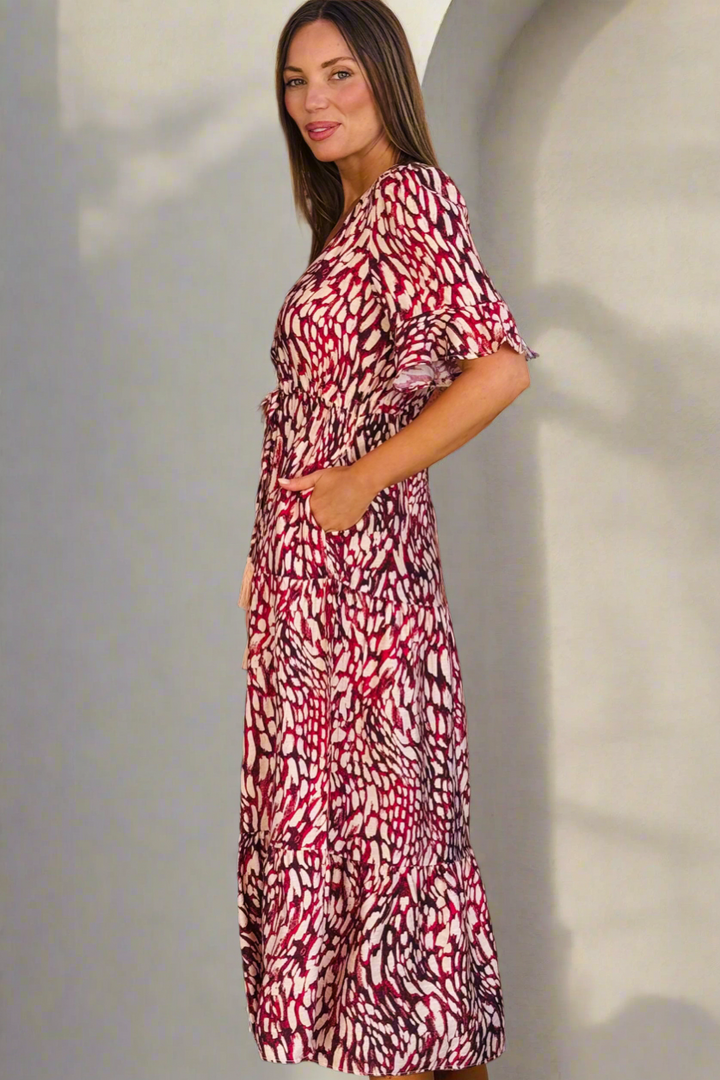Talitha Drawstring Tiger Print Midi Dress