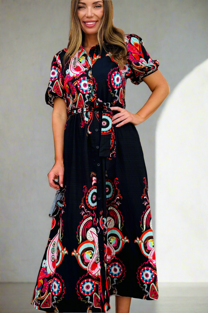 Ebony Printed Shirt Dress in Black Print