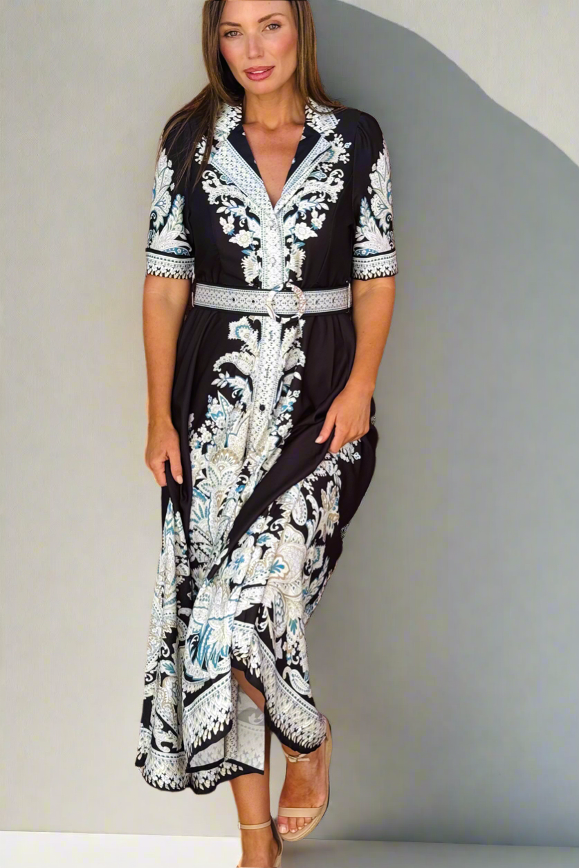 Layla Embroidered Print Maxi Dress in Black