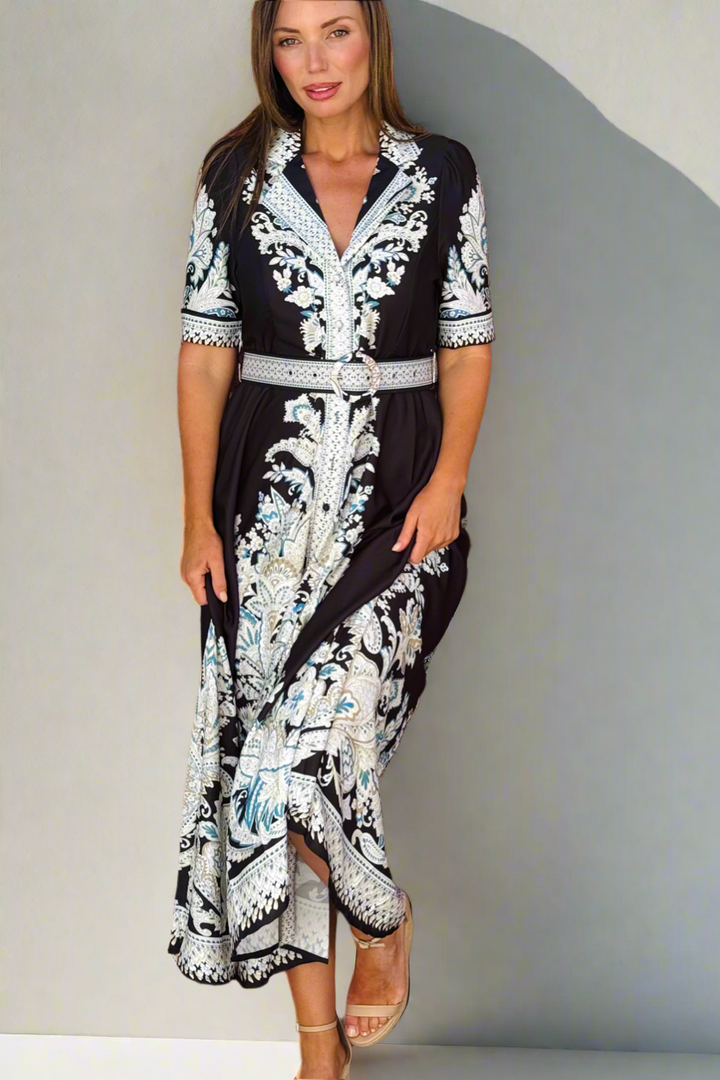 Layla Embroidered Print Maxi Dress in Black