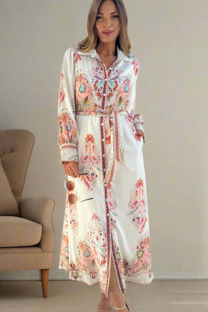 Gidget Embroidered Print Dress in Off White