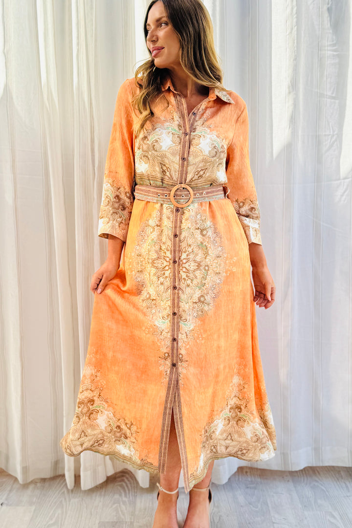 Marni Maxi Embroidered Print Dress in Orange