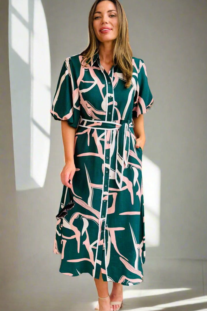 Leah Dress in Green Print