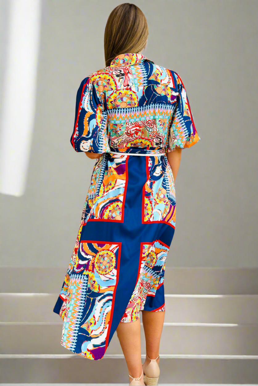 Jasmine Shirt Style Maxi Dress in Multicolour Print
