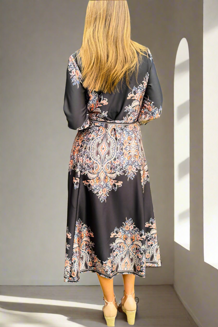 Madeline  Shirt Dress In Black Multi Print-New Arrival