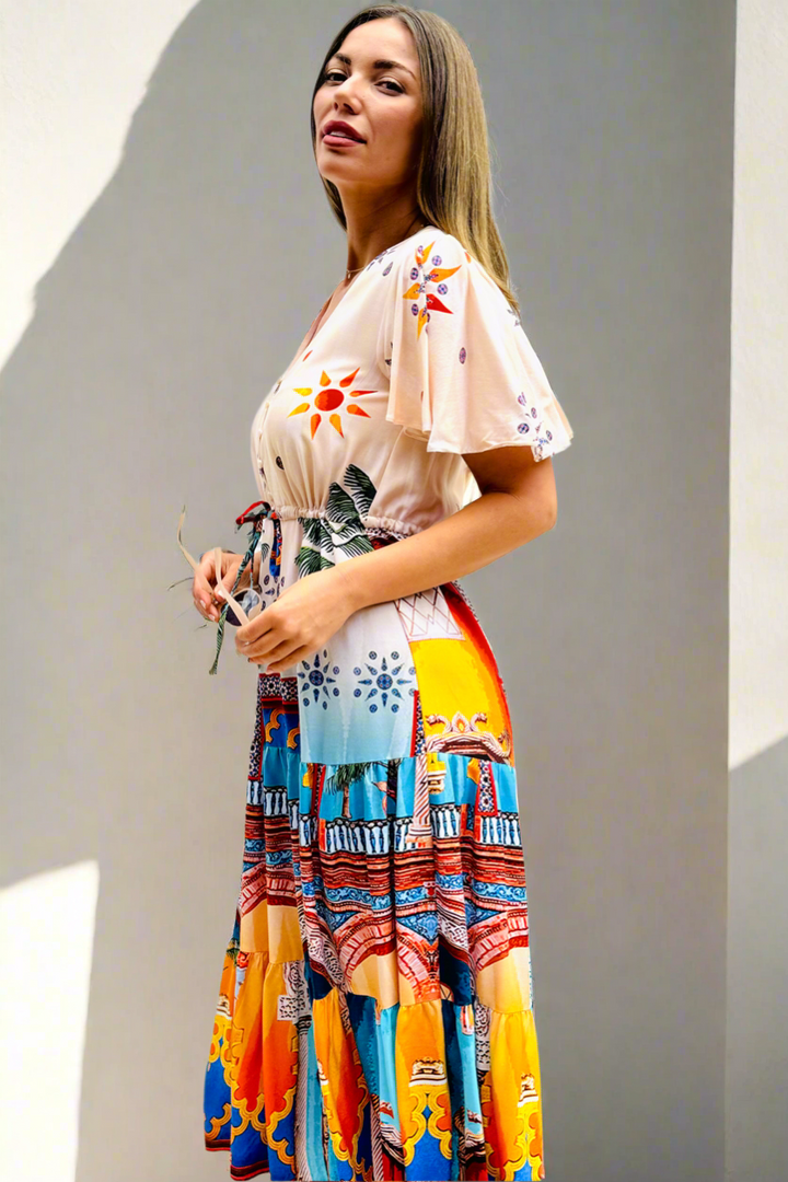 Aly Drawstring Midi in Multi Print