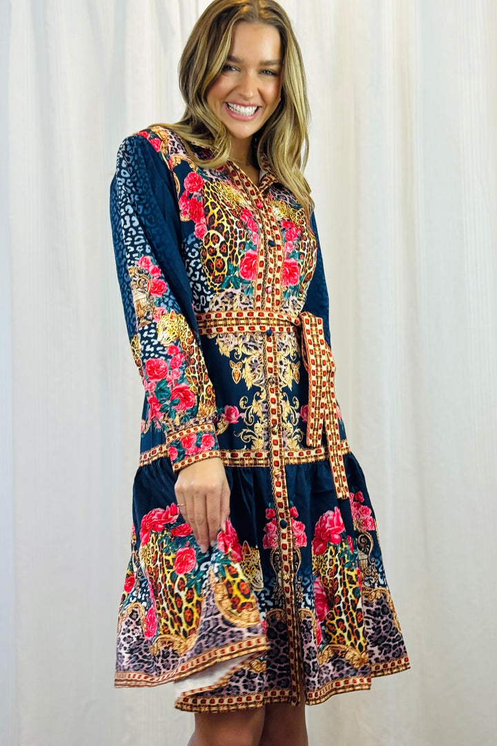 Catalina Dress in Navy Multi Print