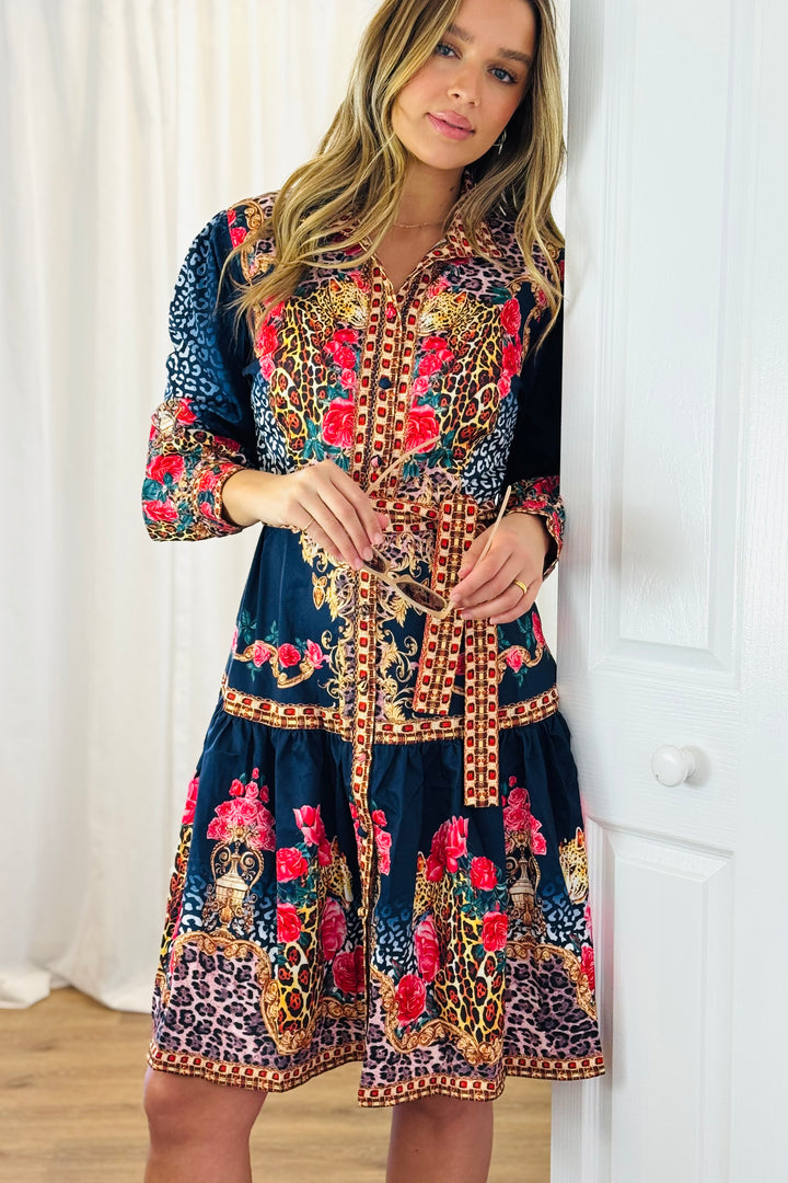 Catalina Dress in Navy Multi Print