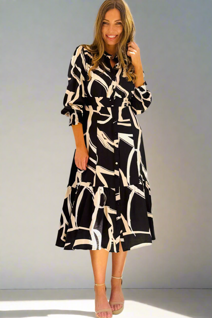 Ivy Shirt Dress in Black Print