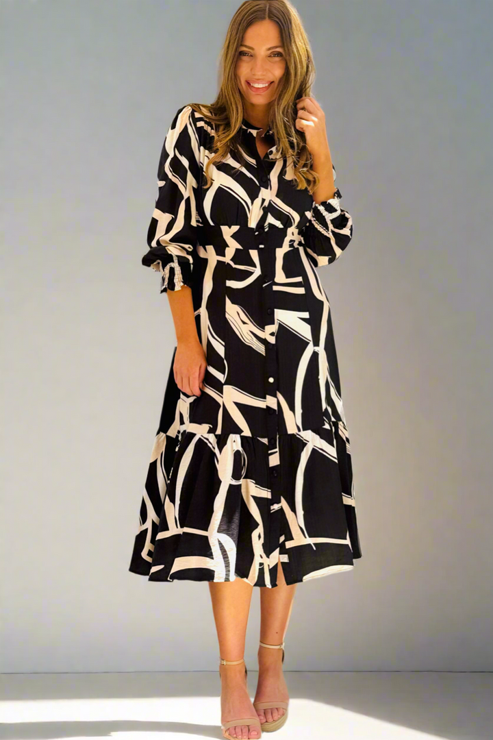 Ivy Shirt Dress in Black Print