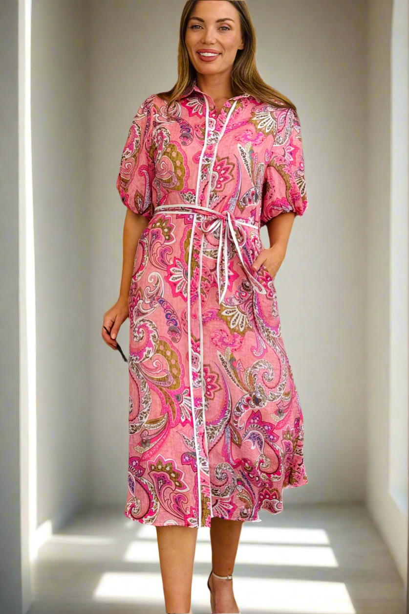 Leah Paisley Dress in Pink
