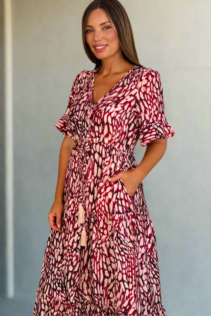 Talitha Drawstring Tiger Print Midi Dress