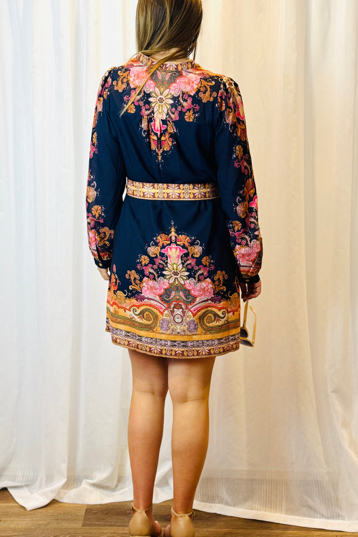 Mila Short Shirt Dress with Embroidered Print.
