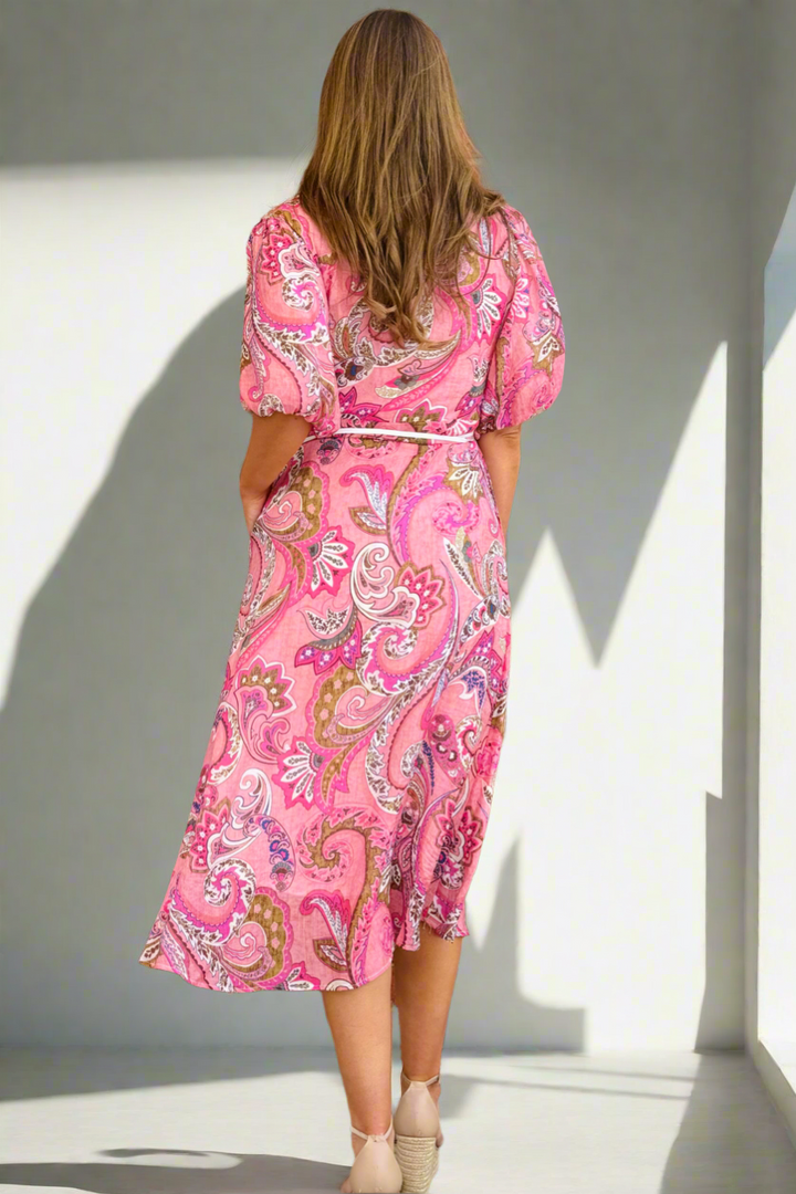 Leah Paisley Dress in Pink