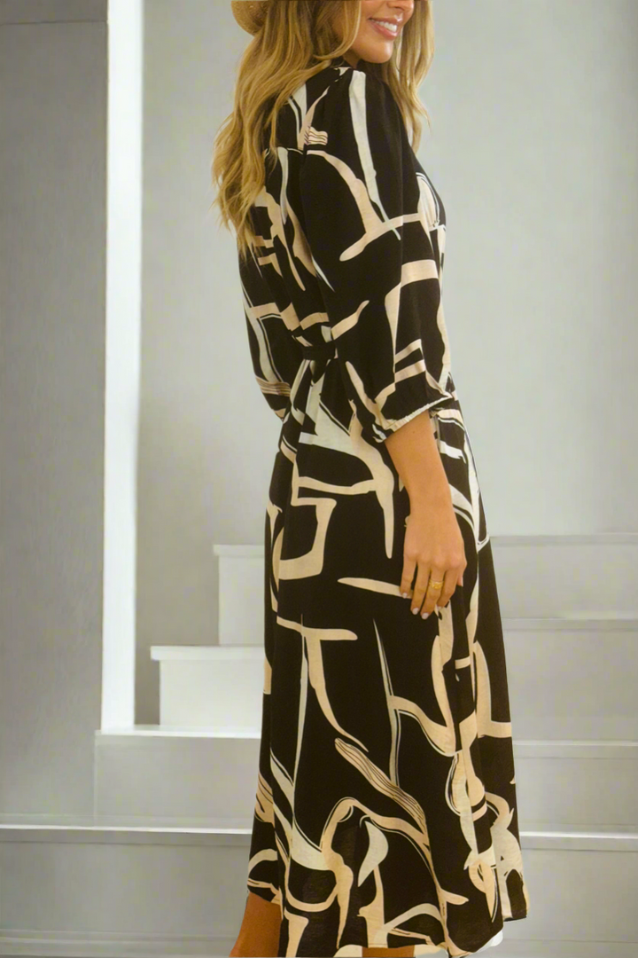 Marlow Midi Shirt Dress in Black and Cream Print