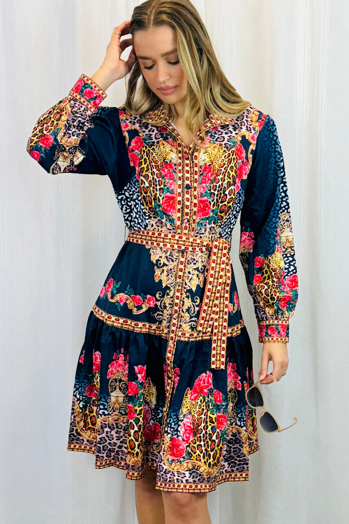 Catalina Dress in Navy Multi Print
