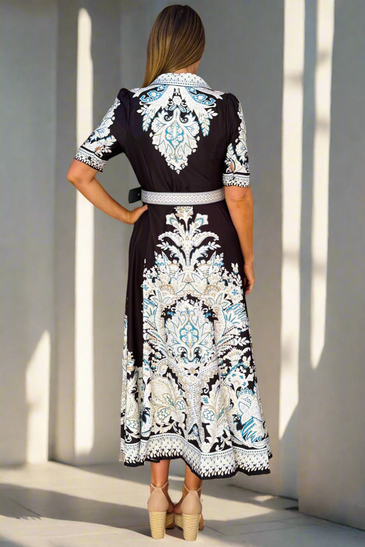 Layla Embroidered Print Maxi Dress in Black