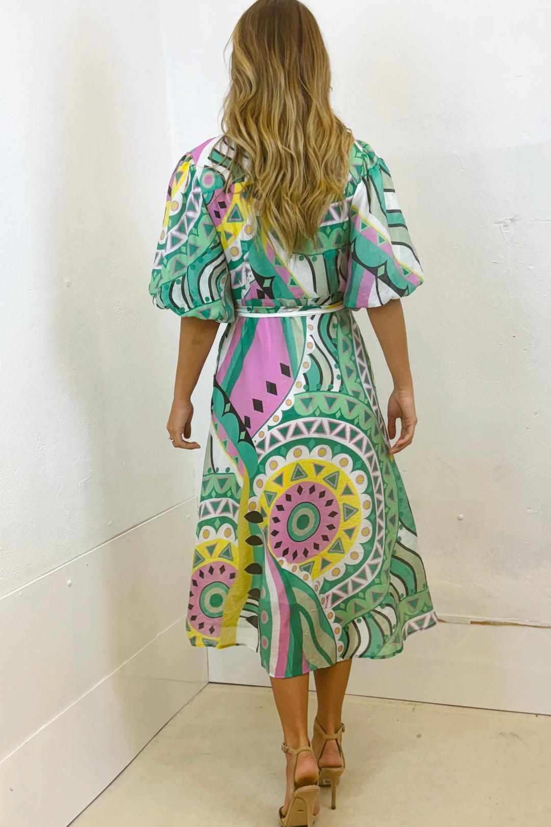 Leah Dress in Mint Colour Print