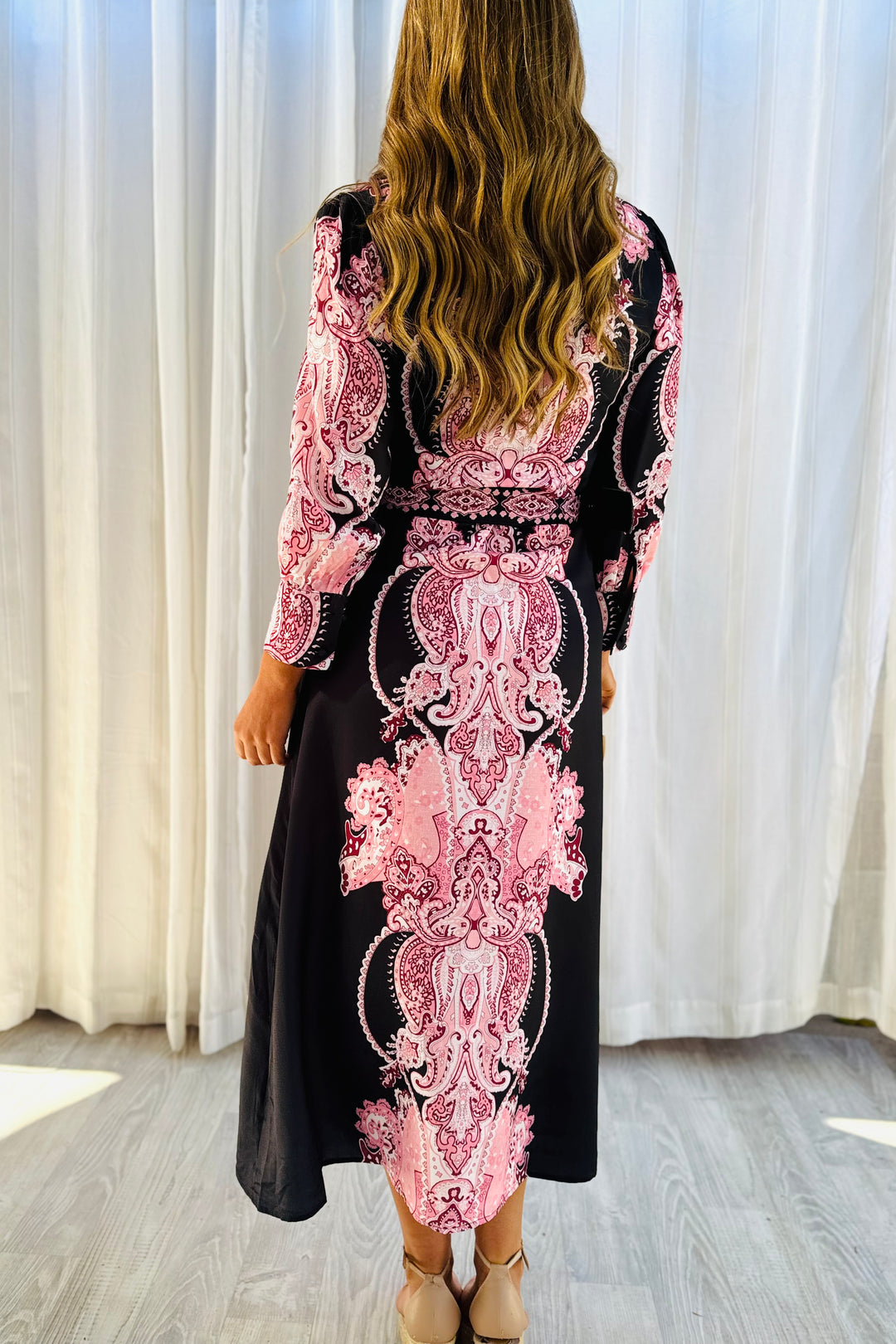 Eden Shirt Dress in Dark Navy With Pink Embroidered Print
