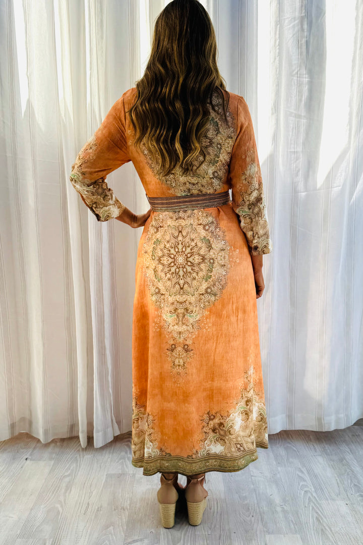 Marni Maxi Embroidered Print Dress in Orange