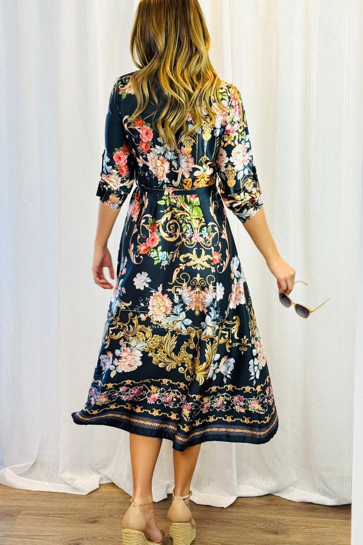 Mileaka Dress in Black With Floral Multi Print.