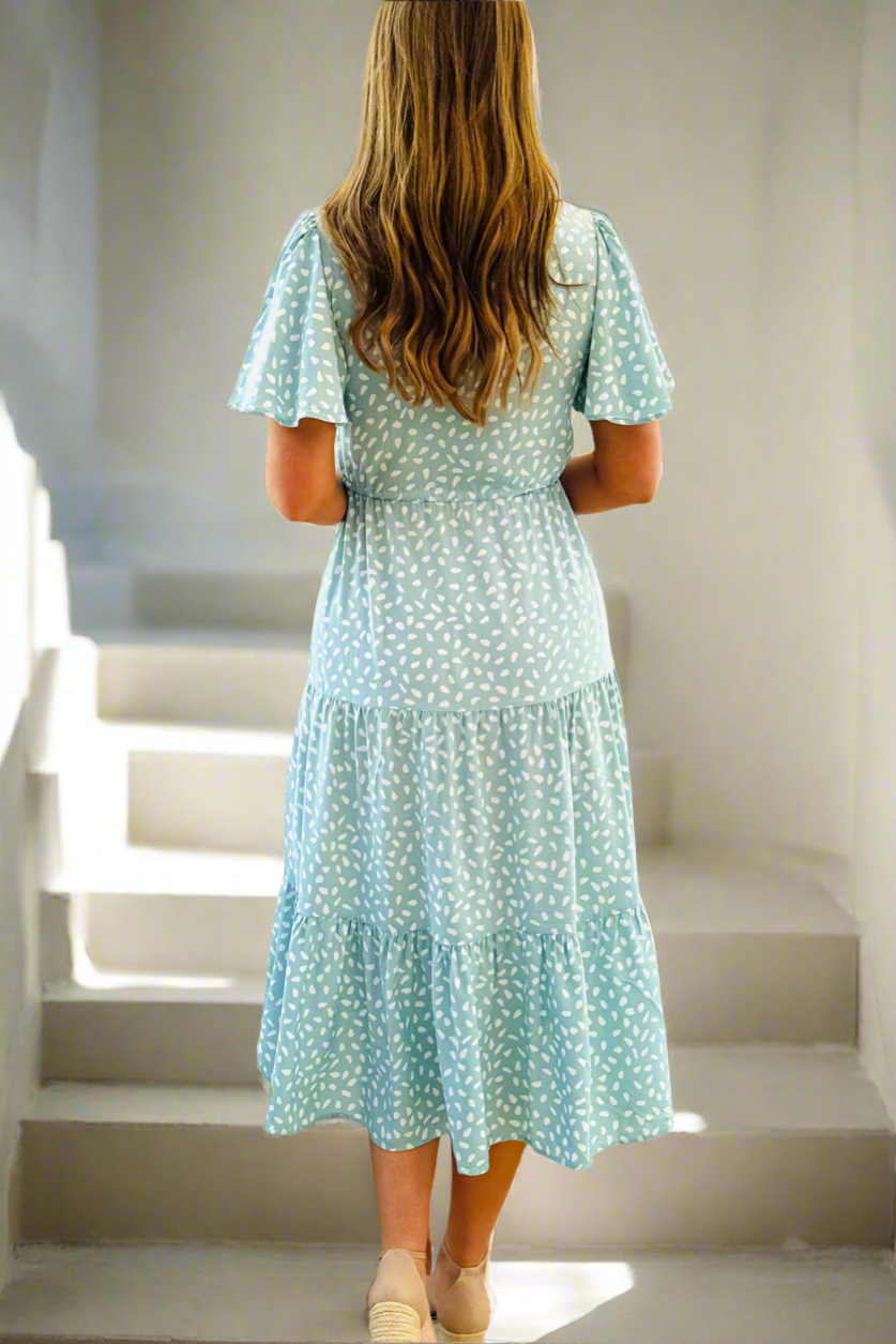 Eliza Midi In Mint and White Spot Print