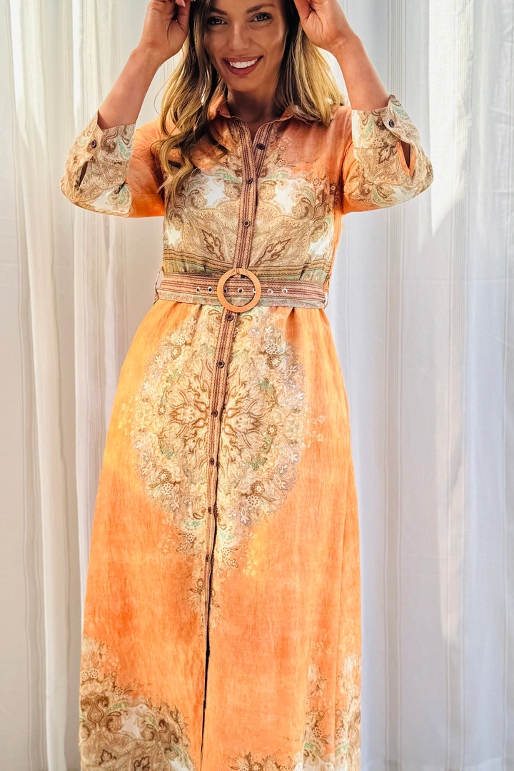 Marni Maxi Embroidered Print Dress in Orange