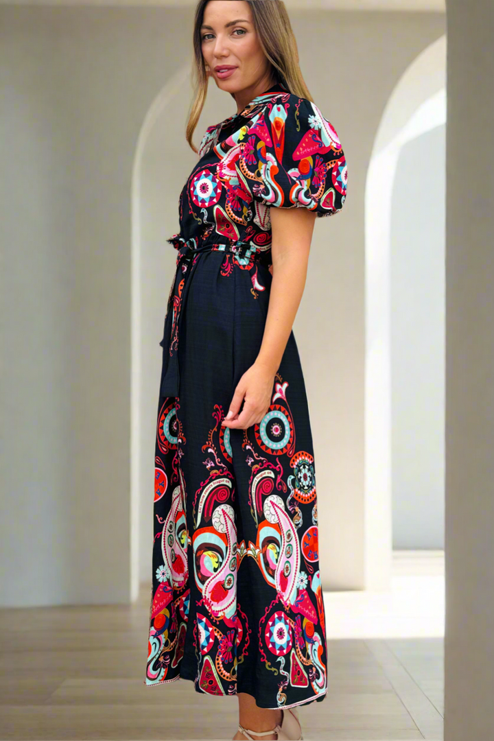 Ebony Printed Shirt Dress in Black Print