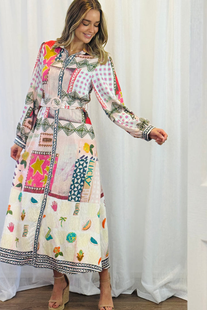 Penelope Multi Print Midi Shirt Dress