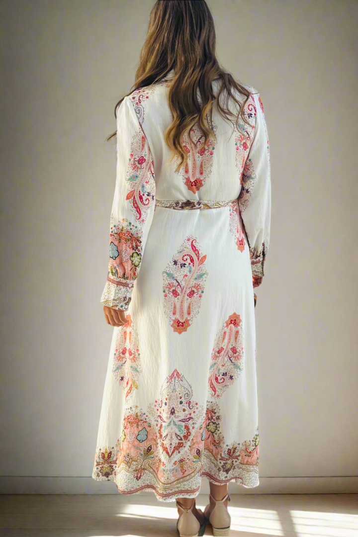 Gidget Embroidered Print Dress in Off White