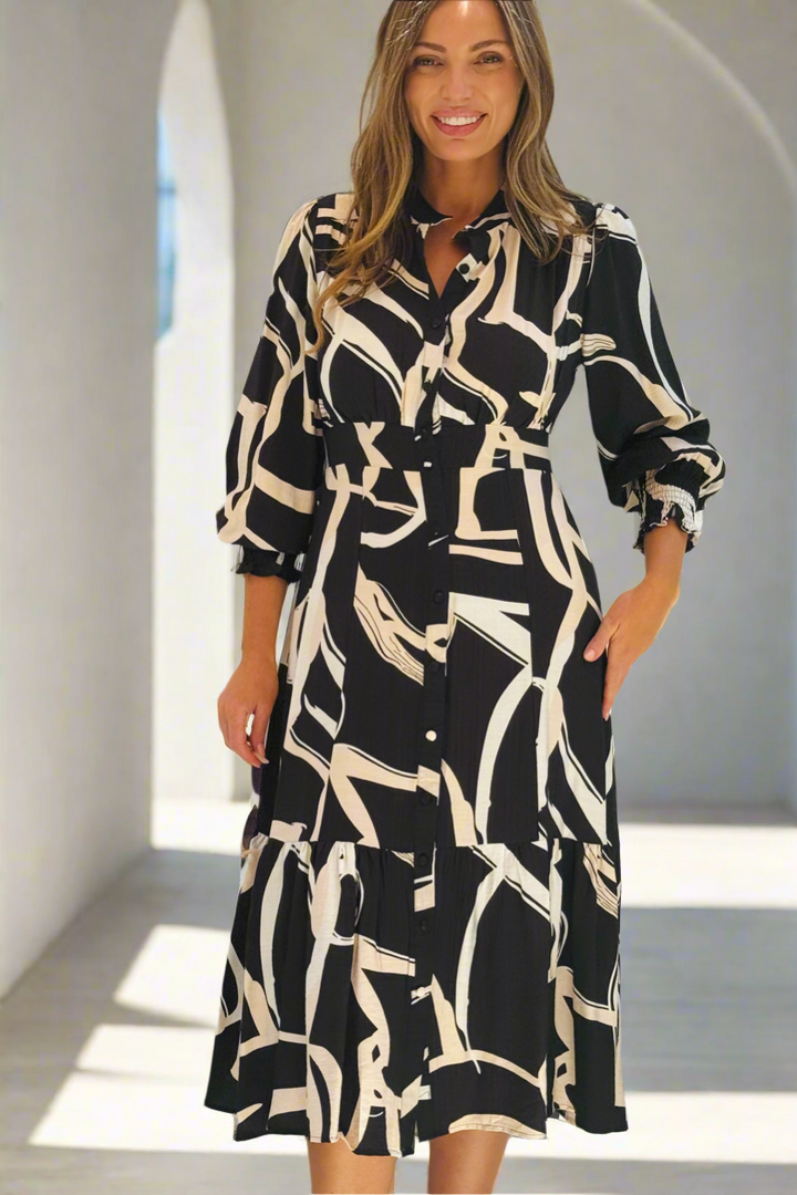 Ivy Shirt Dress in Black Print