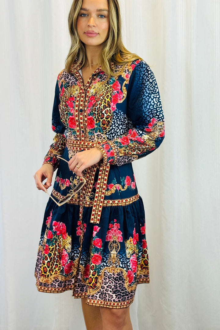 Catalina Dress in Navy Multi Print