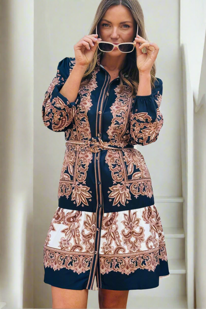 Lucia Embroidered Print Shirt Dress