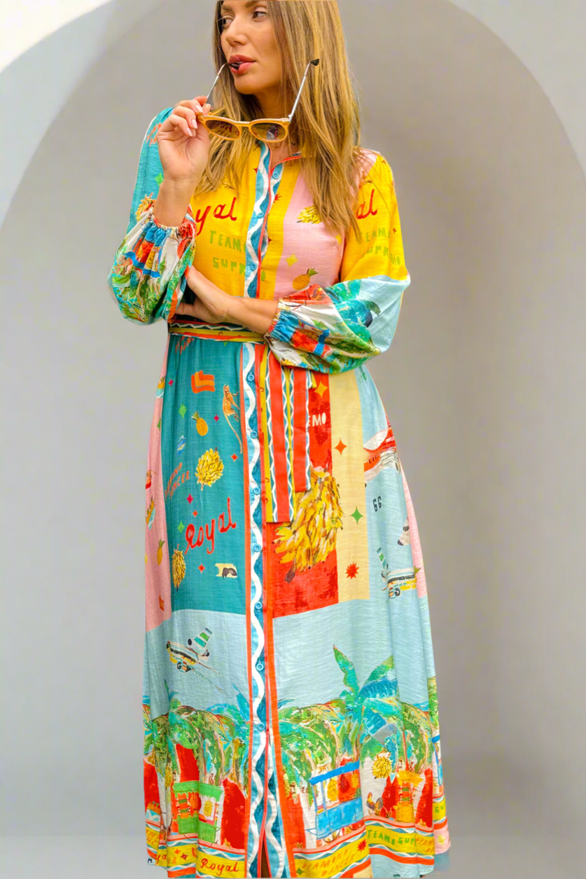 Marcella 3/4 sleeve in Multi Colour Print Dress