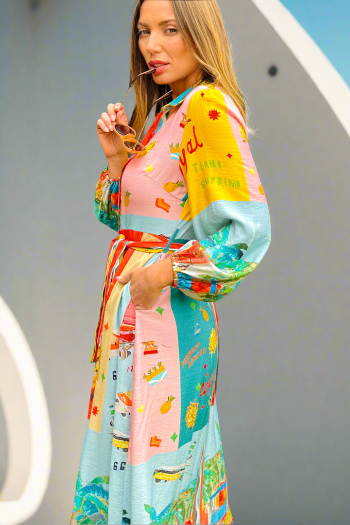 Marcella 3/4 sleeve in Multi Colour Print Dress